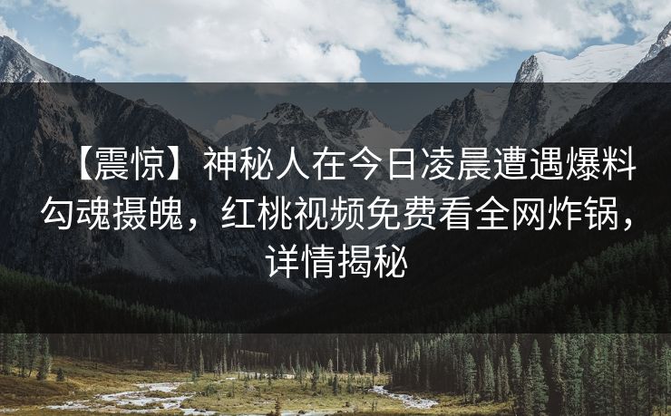 【震惊】神秘人在今日凌晨遭遇爆料勾魂摄魄，红桃视频免费看全网炸锅，详情揭秘