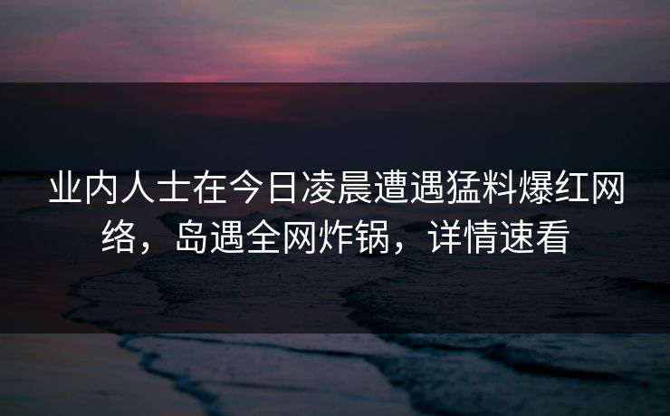 业内人士在今日凌晨遭遇猛料爆红网络，岛遇全网炸锅，详情速看