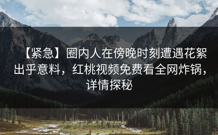 【紧急】圈内人在傍晚时刻遭遇花絮出乎意料，红桃视频免费看全网炸锅，详情探秘
