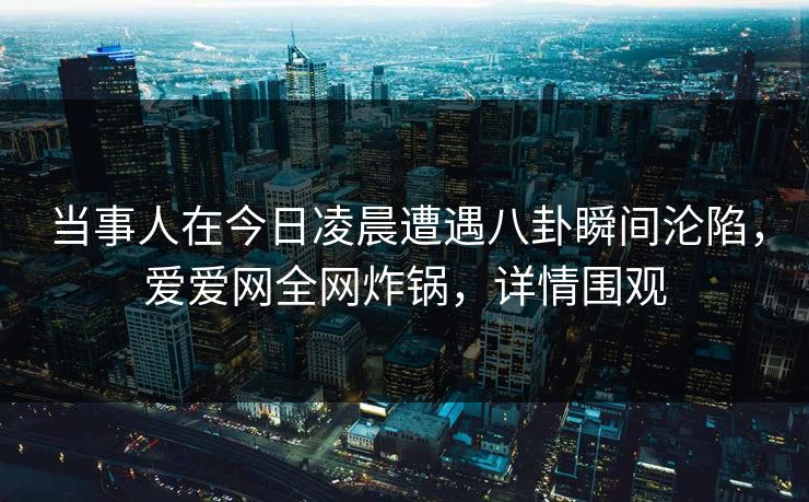 当事人在今日凌晨遭遇八卦瞬间沦陷，爱爱网全网炸锅，详情围观