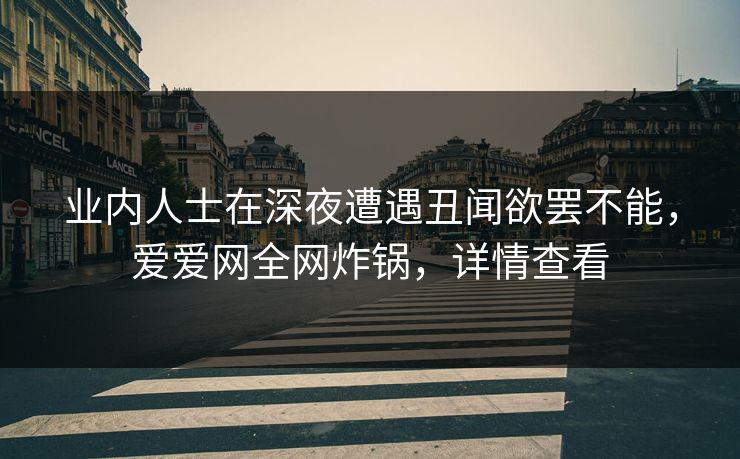 业内人士在深夜遭遇丑闻欲罢不能，爱爱网全网炸锅，详情查看
